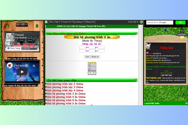 Theza2 - Website giải hệ phương trình 2 ẩn