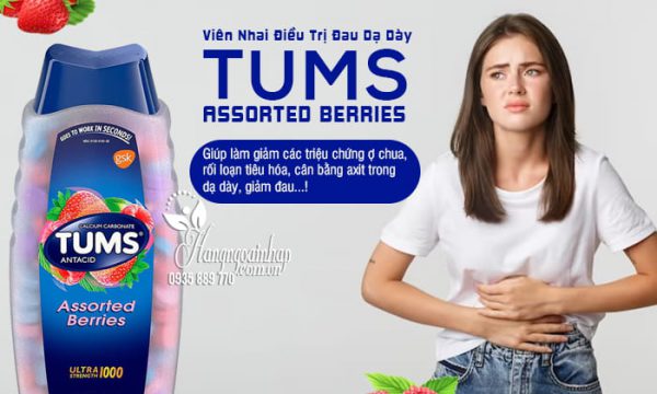 Viên nhai điều trị đau dạ dày Tums Assorted Berries 265 viên của Mỹ: Hương vị trái cây giúp giải quyết các vấn đề về dạ dày