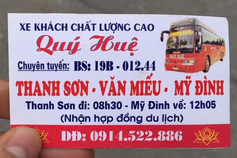 Nhà xe Quý Huệ (Thanh Sơn - Mỹ Đình)