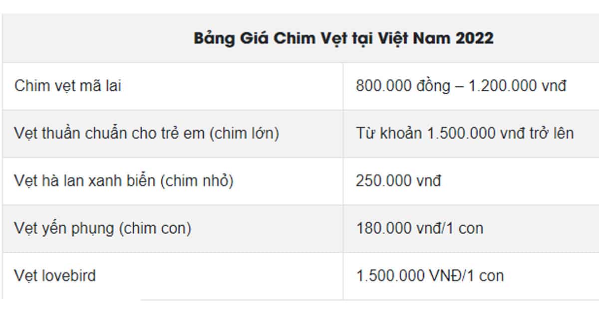 bang-gia-mua-chim-vet-tot-nhat-hien-nay-tai-viet-nam