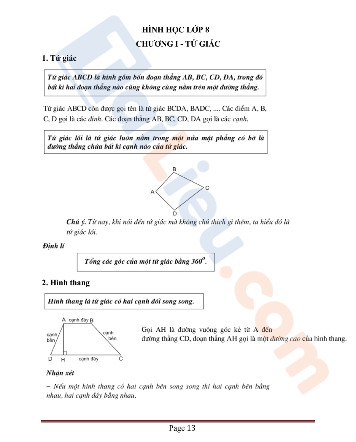 Tổng hợp kiến thức lý thuyết hình học lớp 8