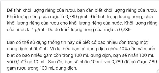 Cách tính Khối lượng riêng của rượu